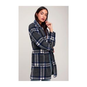 ELEANOR BLUE AND DARK GREY PLAID COAT